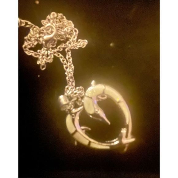 WHITE DOLPHIN OPAL HEART N STERLING SILVER NECKLACE - Picture 3 of 5